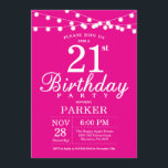 21st Birthday Invitation Hot Pink<br><div class="desc">21st Birthday Invitation with String Lights. Hot Pink Background. Female Lady Elegant bday Invite. 13th 15th 16th 18th 20th 21st 30th 40th 50th 60th 70th 80th 90th 100th,  Any age. For further customisation,  please click the "Customise it" button and use our design tool to modify this template.</div>