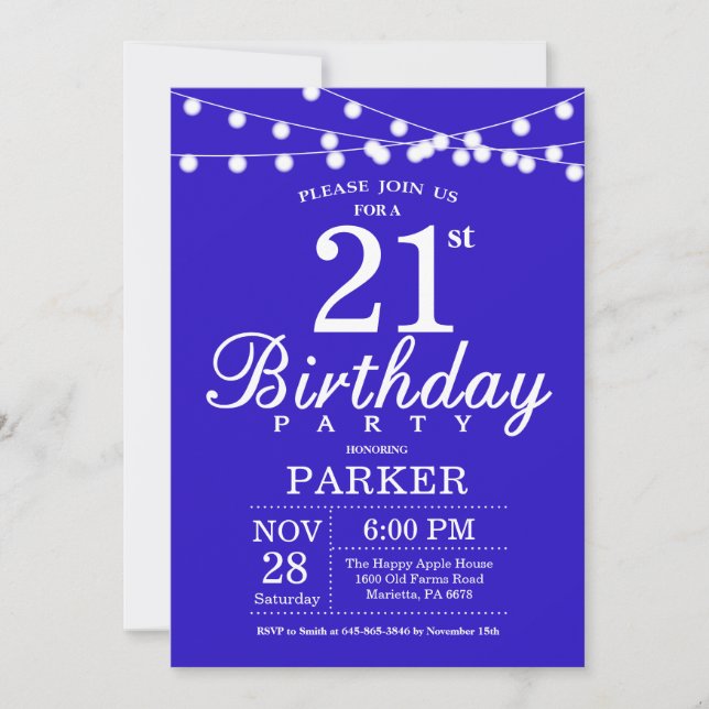 21st Birthday Invitation Navy Blue (Front)