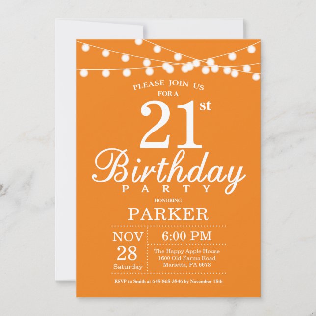 21st Birthday Invitation Orange (Front)