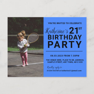 21st Birthday Invitation Photo Card Blue