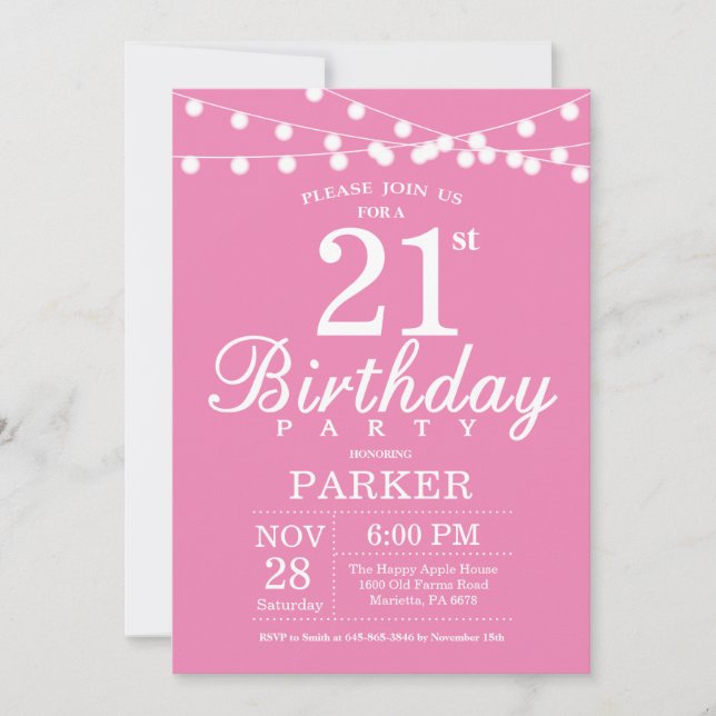 21st Birthday Invitation Pink (Front)