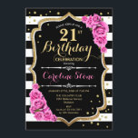 21st Birthday Invitation Pink Black White Stripes<br><div class="desc">21st Birthday Invitation
Elegant black white pink design with faux glitter. Black and white stripes with pink roses. Perfect for an elegant birthday party.</div>