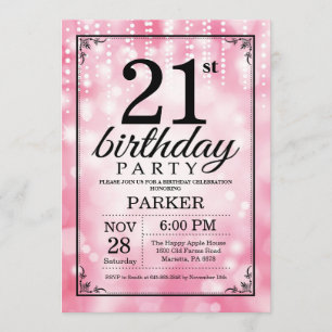21st Birthday Invitation Pink Glitter