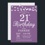 21st Birthday Invitation Purple Lavender Lilac<br><div class="desc">21st Birthday Invitation with String Lights. Purple Lavender Lilac Background. Female Lady Elegant bday Invite. 13th 15th 16th 18th 20th 21st 30th 40th 50th 60th 70th 80th 90th 100th,  Any age. For further customisation,  please click the "Customise it" button and use our design tool to modify this template.</div>
