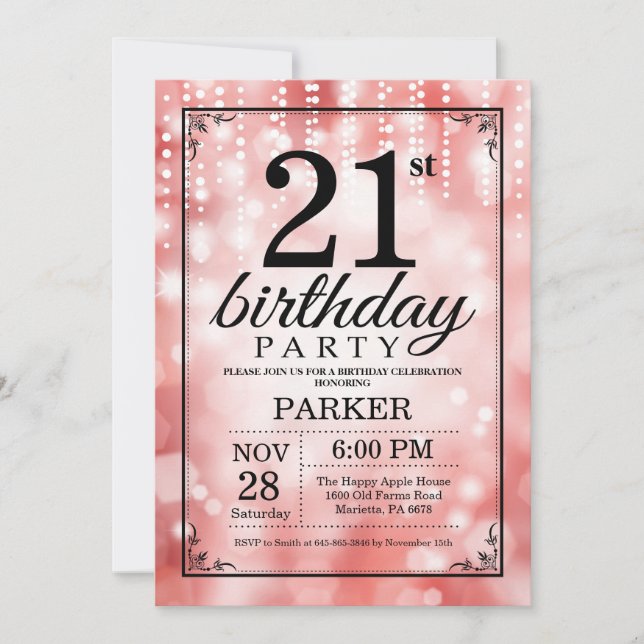 21st Birthday Invitation Red Glitter (Front)