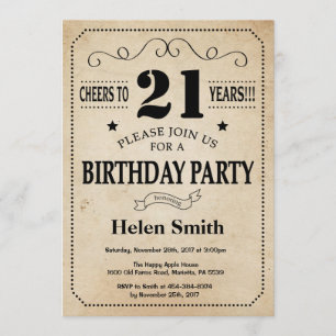 21st Birthday Invitation Rustic Vintage Retro