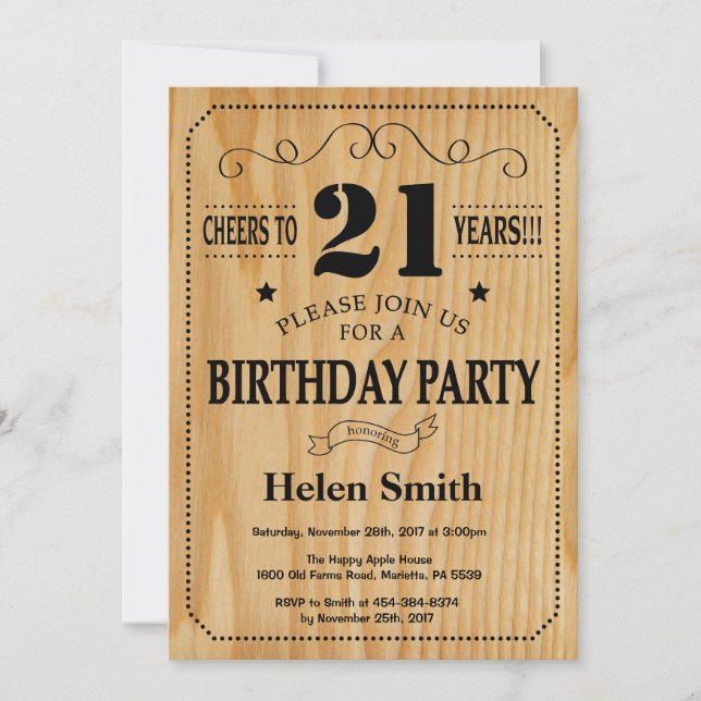 21st Birthday Invitation Rustic Wood (Front)