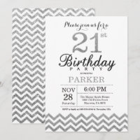 21st Birthday Invitation Silver Glitter