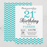 21st Birthday Invitation Teal Chevron