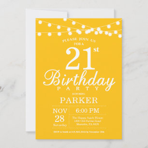 21st Birthday Invitation Yellow