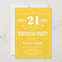 21st Birthday Invitation Yellow and White