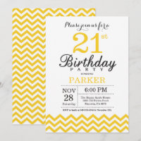 21st Birthday Invitation Yellow Chevron