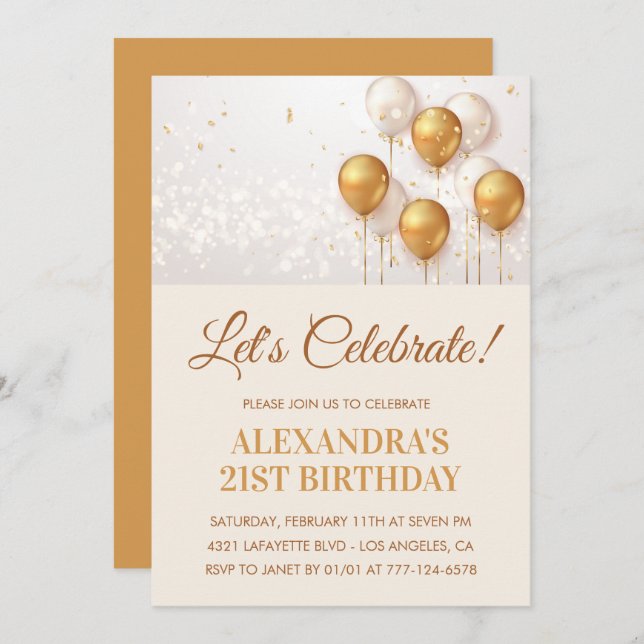 21st birthday invitations Balloons Gold (Front/Back)