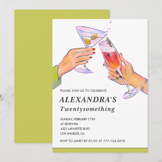 21st birthday invitations Cocktail Fun Party (Front/Back)