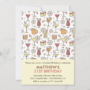 21st birthday invitations Cocktail Pattern
