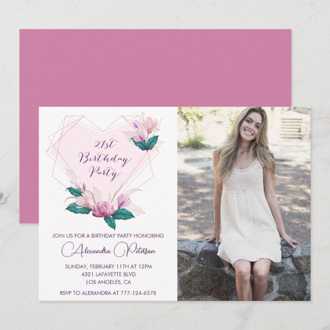21st birthday invitations Elegant Boho Photo (Front/Back)
