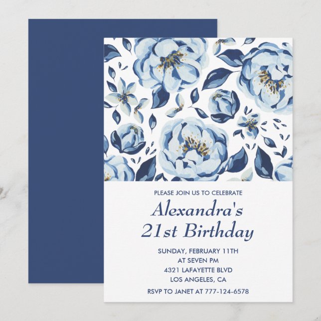 21st birthday invitations Elegant Floral (Front/Back)