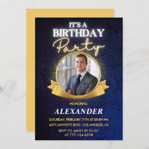 21st birthday invitations Men Badge Photo Gold