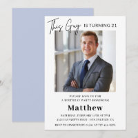 21st birthday invitations Men Photo Elegant