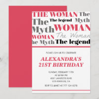 21st birthday invitations Woman Myth Legend
