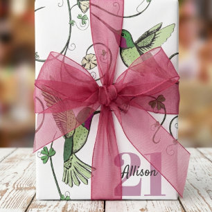 21st Birthday Irish Green Hummingbirds Wrapping Paper