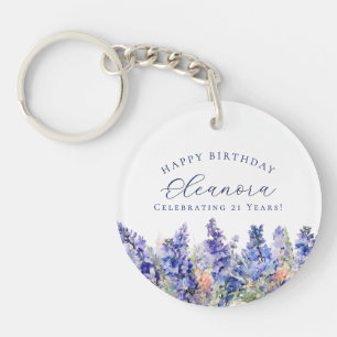 21st Birthday July Birth Flower Gift Custom Key Ring