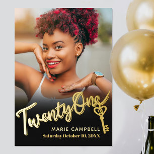 21st Birthday key party black gold custom photo Poster