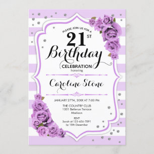 21st Birthday -  Lavender White Purple Flowers Invitation