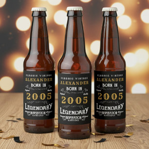 21st Birthday Legend Born 2005 Vintage Black Beer Bottle Label
