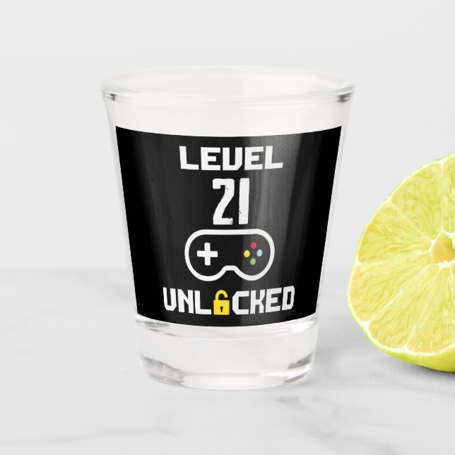 21st Birthday Level 21 Unlocked Gamer Birthday Shot Glass (Front)