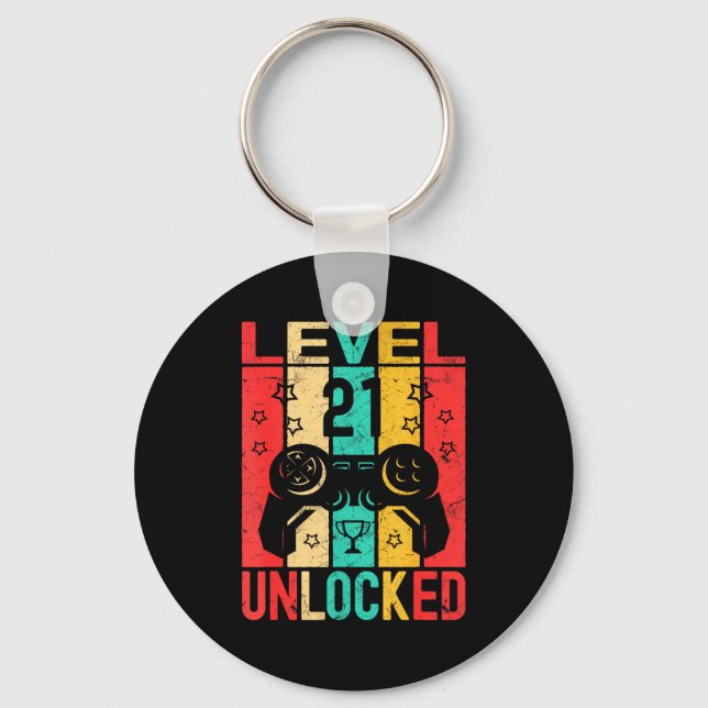 21st Birthday Level 21 Unlocked Gamer Funny Birthd Key Ring (Front)