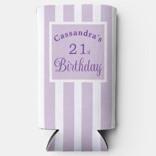 21st Birthday Lilac Lavender Purple Stripe Classy Seltzer Can Cooler
