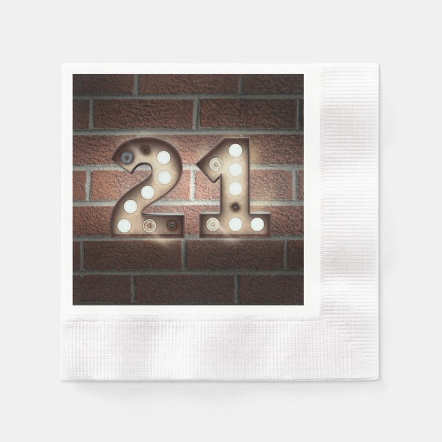 21st birthday marquee sign on brick wall napkin (Front)