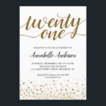 21st Birthday Modern Gold Confetti Dots Script Invitation<br><div class="desc">Modern Gold Confetti Dots Script 21st Birthday Invitation
The design features 'twenty one' in a modern elegant script and gold confetti dots accent.
If you would like to customise the text 'twenty one' to another age,  feel free to email us at panggadesigns@gmail.com.</div>