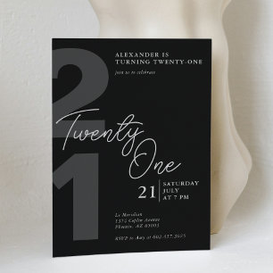21st Birthday Modern Minimalist Black Grey  Invitation