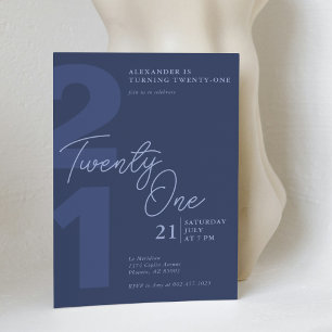 21st Birthday Modern Minimalist Navy Invitation
