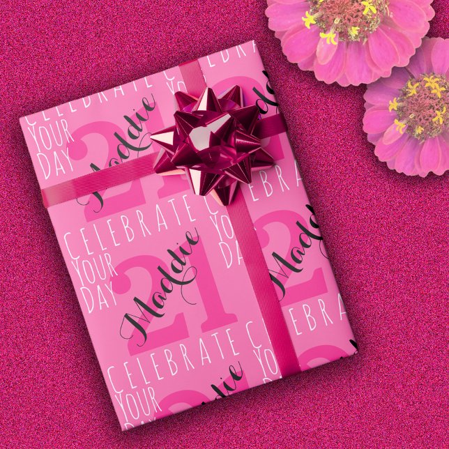 21st Birthday Modern Pink Typography Wrapping Paper (Creator Uploaded)