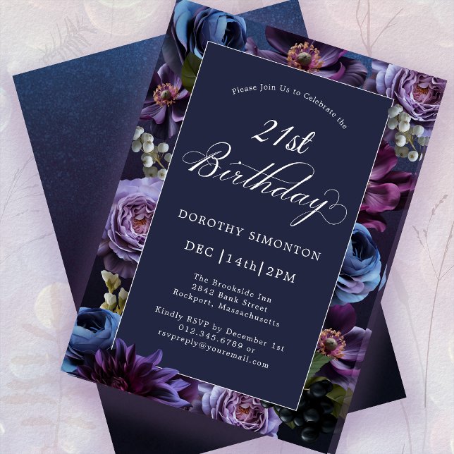 21st Birthday Moody Purple Flower Invitation (Creator Uploaded)