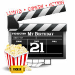 21st Birthday Movie Party Standing Photo Sculpture<br><div class="desc">21st birthday t-shirts and gifts for a movie themed 21st birthday party. 21st birthday movie t-shirts,  party favours,  cards,  stamps and 21st film birthday party decorations complete with movie clap board,  popcorn and film.</div>