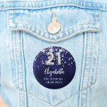 21st birthday navy blue silver stars 3 cm round badge<br><div class="desc">For a 21st birthday party. A navy blue background colour with faux silver stars. The blue colour is uneven.  Add your name,  text.
Can be used as a Save the Date reminder for your guests,  party favour or as a keepsake.</div>