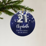 21st birthday navy blue silver stars ceramic tree decoration<br><div class="desc">A navy blue background colour with faux silver stars. The blue colour is uneven.  Add your name,  text/date</div>