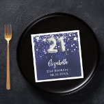21st birthday navy blue silver stars napkin<br><div class="desc">For a 21st birthday celebration. A navy blue background colour with faux silver stars. The blue colour is uneven.  Add your name,  text.</div>