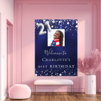 21st birthday navy blue silver stars photo welcome