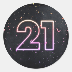 21st Birthday Neon Sign On Black  Classic Round Sticker