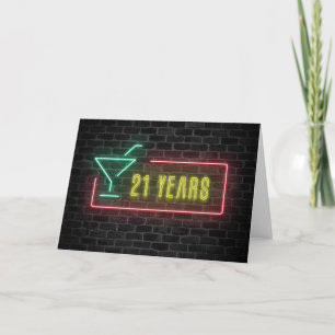 21st Birthday Neon Sign on Brick Card