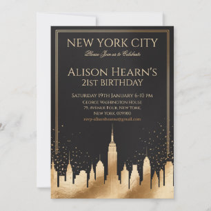 21st Birthday New York City Black Birthday Invitation