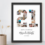 21st Birthday Number 21 Custom Photo Collage Poster<br><div class="desc">Celebrate 21st birthday with this personalised number 21 photo collage poster. This customisable gift is also perfect for wedding anniversary. It's a great way to display precious memories from your wedding and married life. The poster features a collage of photos capturing those special moments, and it can be customised with...</div>