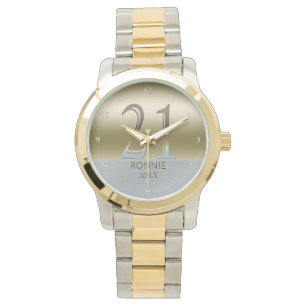21st Birthday Number 21 Gold Silver Metal Look Watch