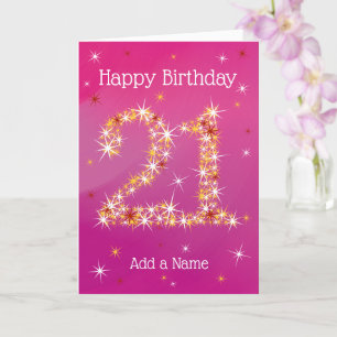 21st Birthday - Number 21 in Stars Pink Purple Card