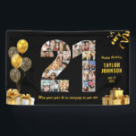 21st Birthday Number 21 Photo Collage Black Gold Banner<br><div class="desc">Make a big statement on their big day with this Custom Photo Collage Birthday Party Banner. Turn your favorite memories into a stunning visual celebration. Featuring a bold number-shaped photo collage, this design allows you to showcase a lifetime of highlights or the best moments from the past year. Whether it’s...</div>